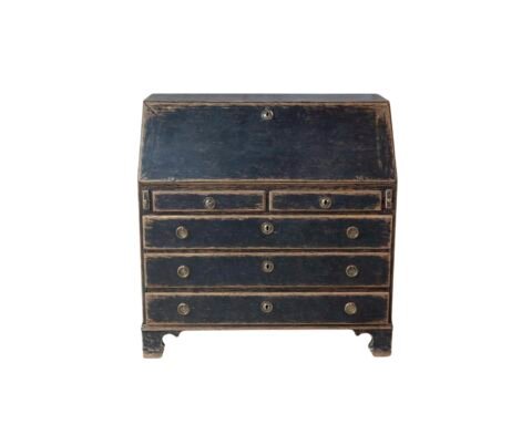 Swedish Gustavian Period Black-Painted Slant Front Desk with Blue Interior