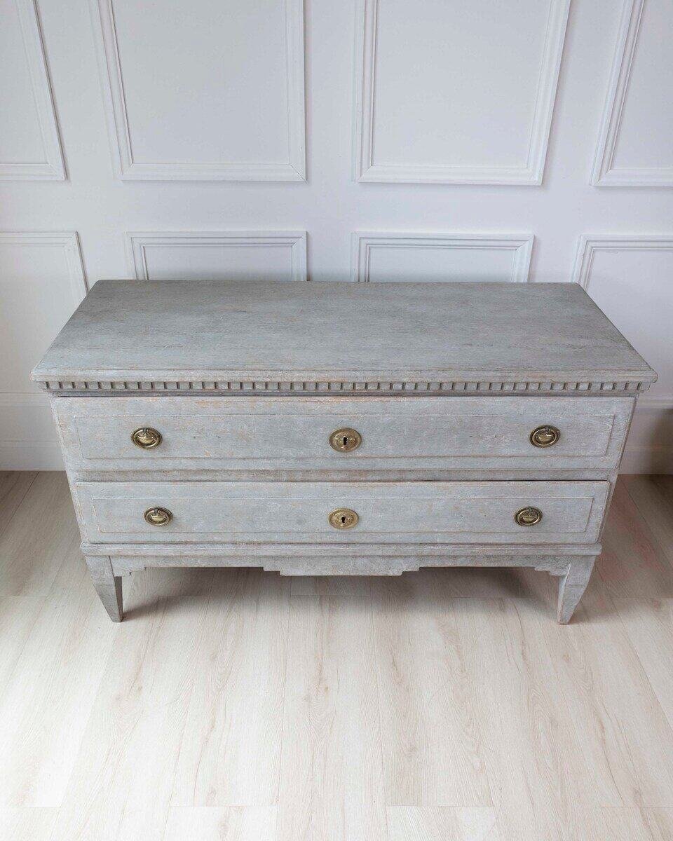 Danish 19th Century Gustavian Grey-Painted Chest of Drawers - JAA