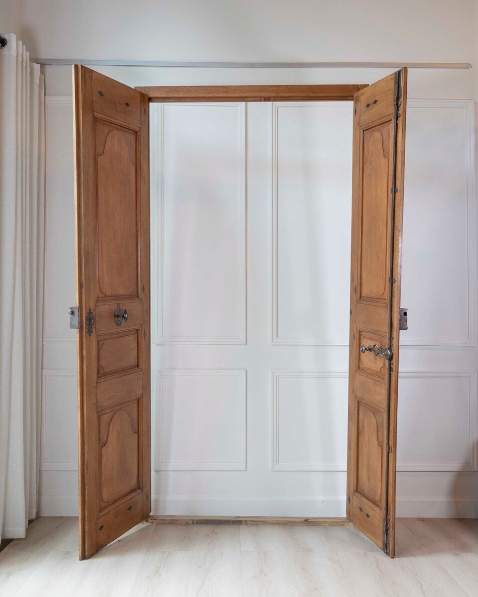 French 19th Century Double-leaf Double-sided Walnut Communication Door - JAA