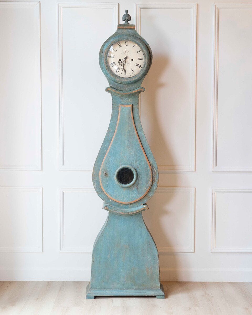 19th Century Swedish Mora Clock in Original Turquoise Paint - JAA