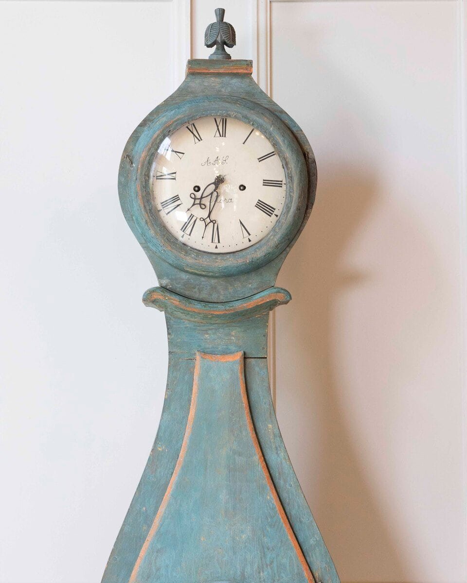 19th Century Swedish Mora Clock in Original Turquoise Paint - JAA