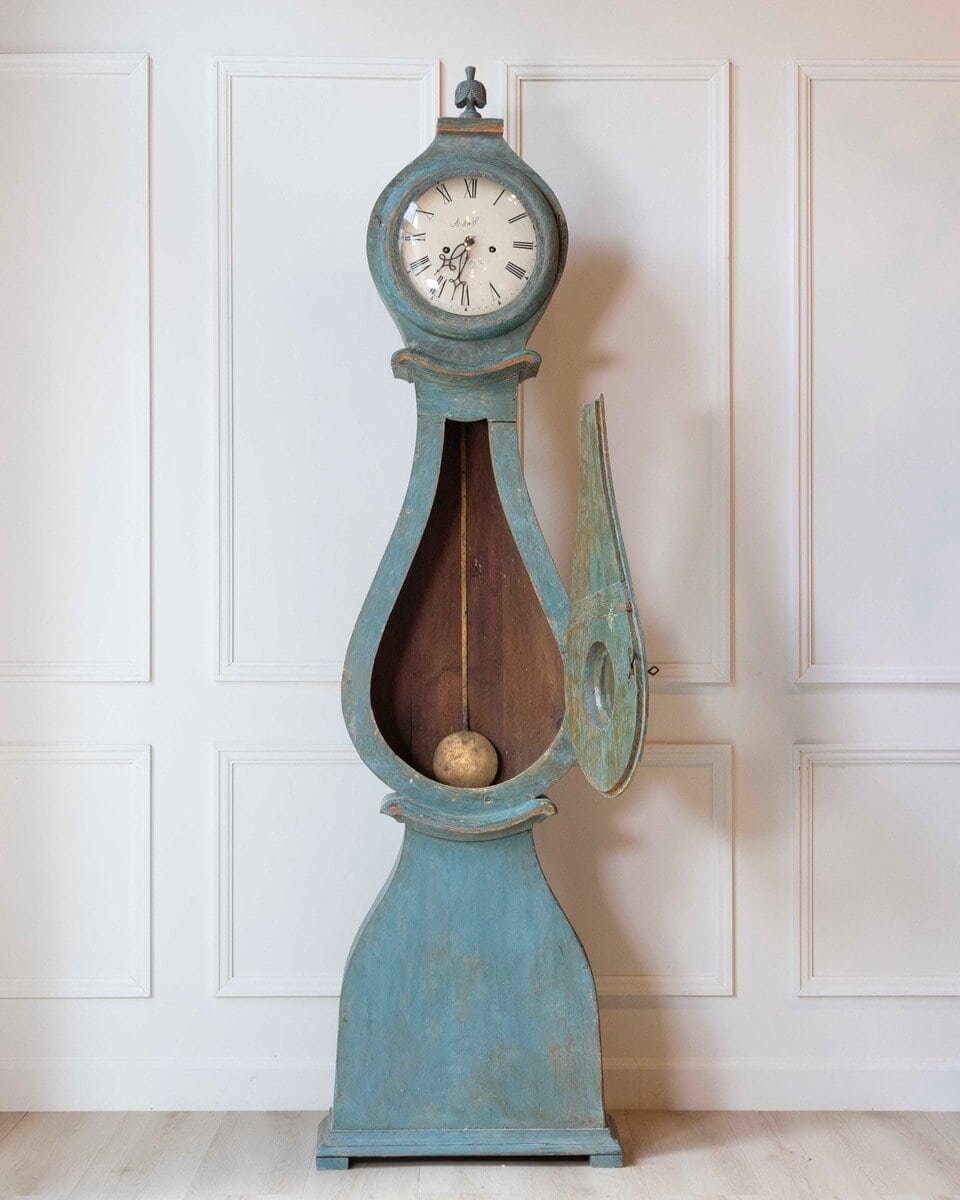 19th Century Swedish Mora Clock in Original Turquoise Paint - JAA