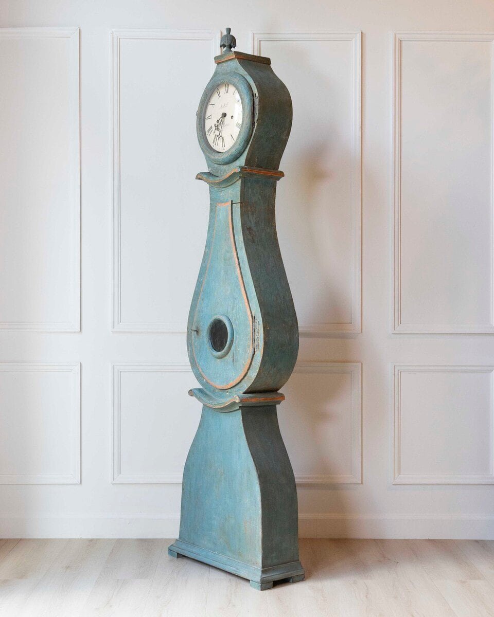 19th Century Swedish Mora Clock in Original Turquoise Paint - JAA