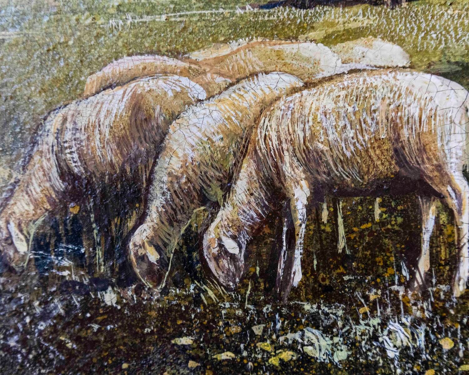 Gino Federici, “shepherd With Flock,” Oil On Canvas, Signed, 20th Century Era - JAA