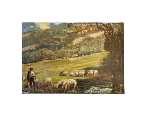 Gino Federici, “shepherd With Flock,” Oil On Canvas, Signed, 20th Century Era