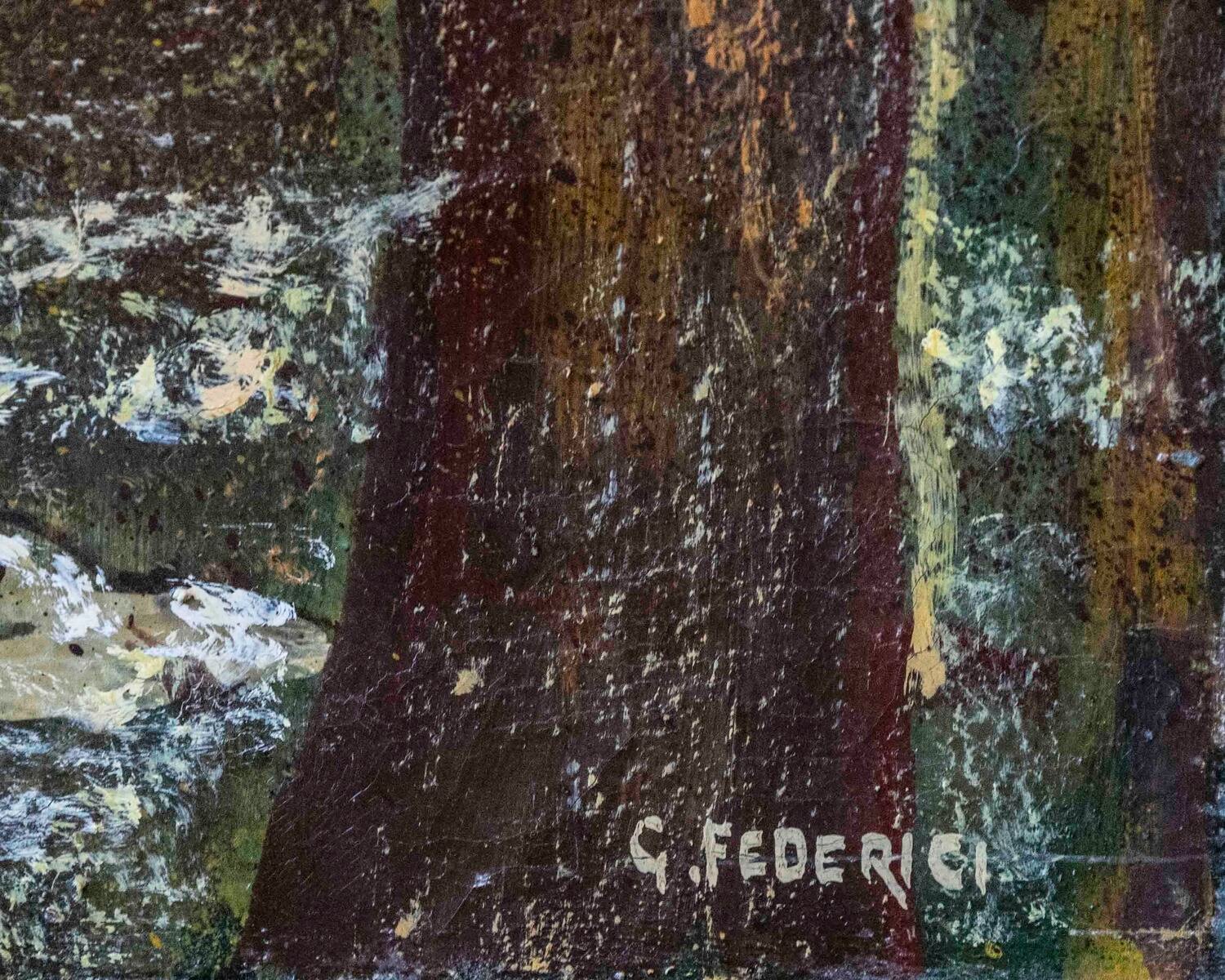 Gino Federici, “shepherd With Flock,” Oil On Canvas, Signed, 20th Century Era - JAA