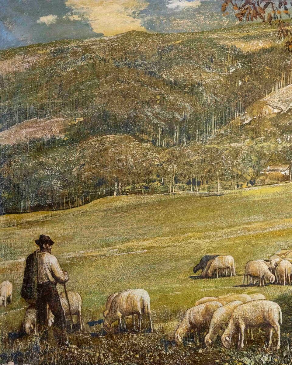 Gino Federici, “shepherd With Flock,” Oil On Canvas, Signed, 20th Century Era - JAA
