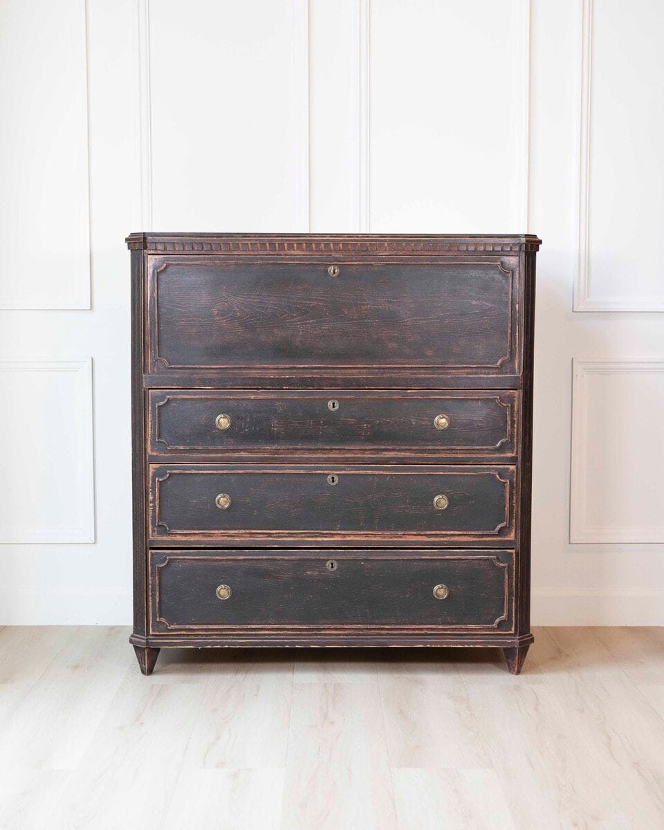 19th Century Swedish Bureau Secretary in Original Black Paint - JAA