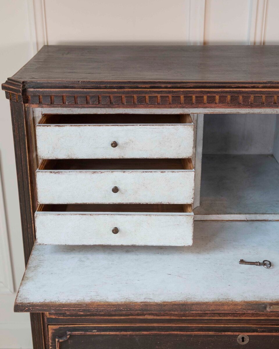19th Century Swedish Bureau Secretary in Original Black Paint - JAA