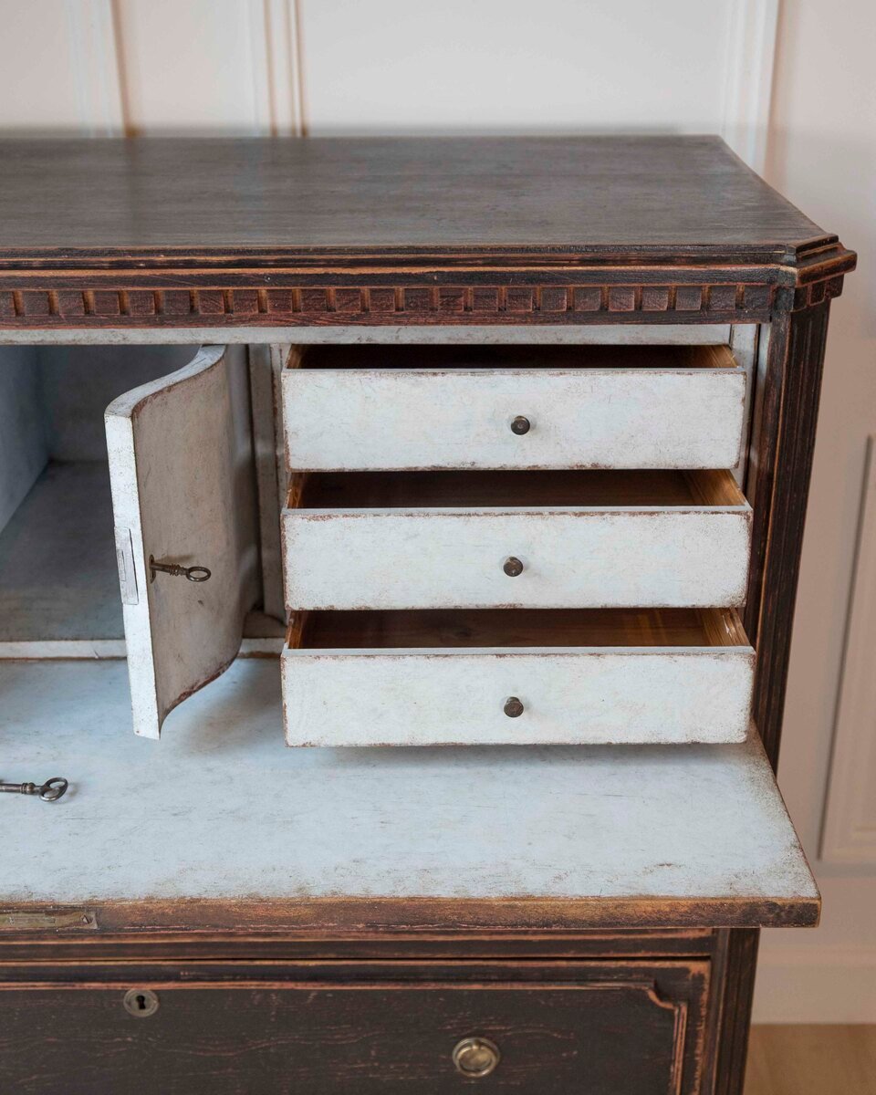 19th Century Swedish Bureau Secretary in Original Black Paint - JAA