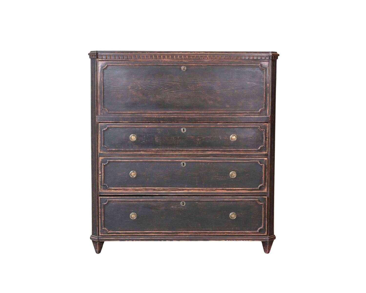 19th Century Swedish Bureau Secretary in Original Black Paint