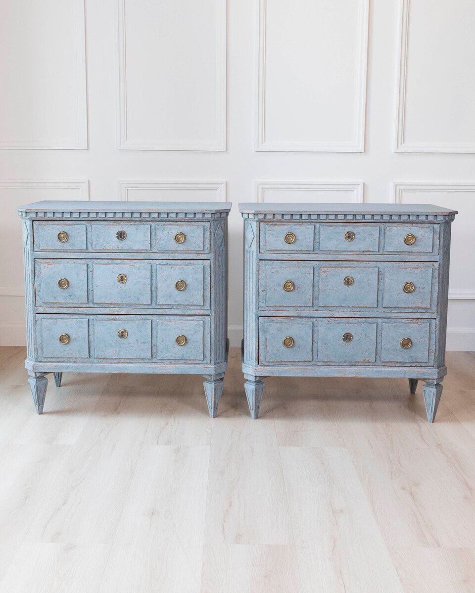 Pair of Swedish Blue Commodes Circa 100 Years Old - JAA
