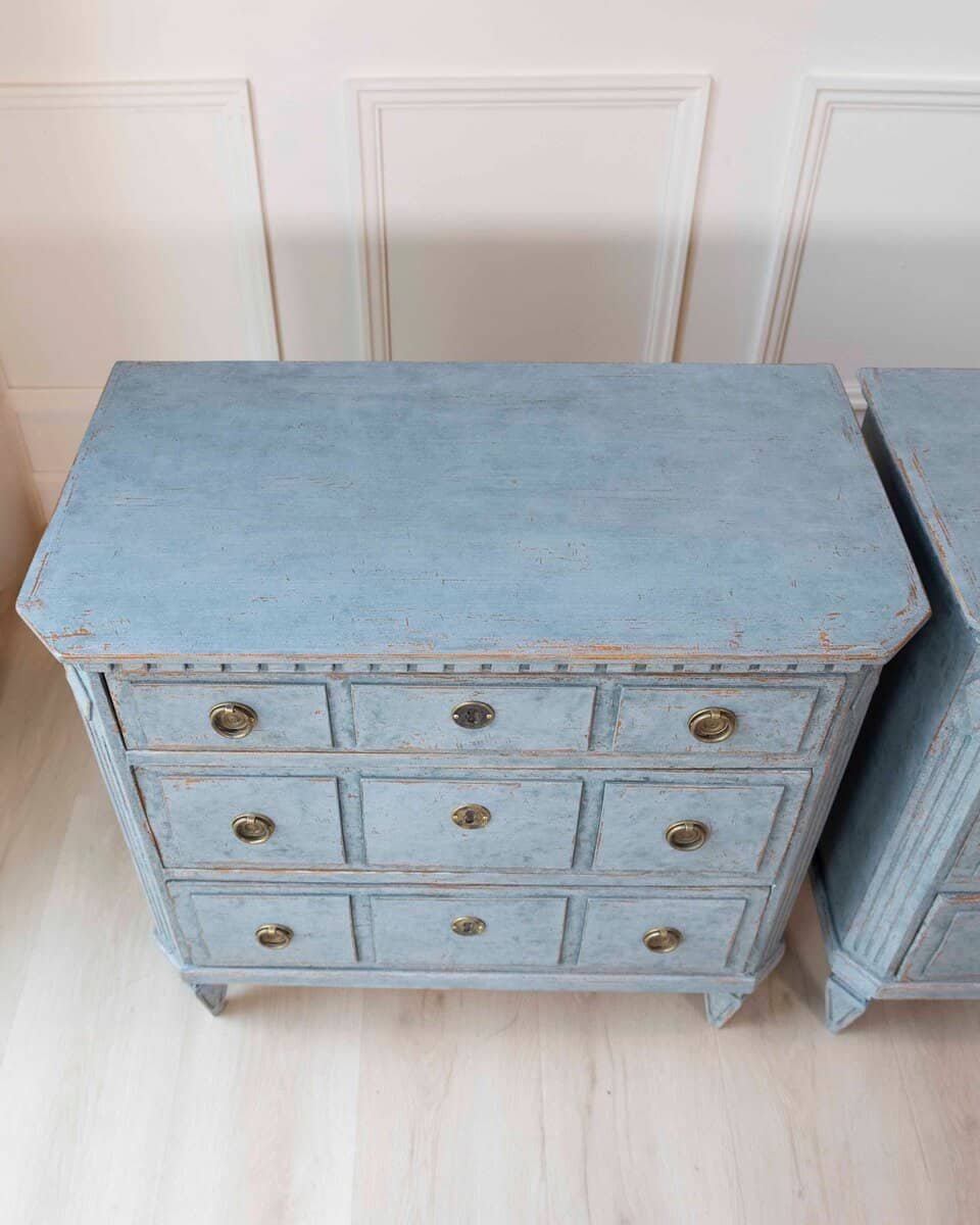 Pair of Swedish Blue Commodes Circa 100 Years Old - JAA