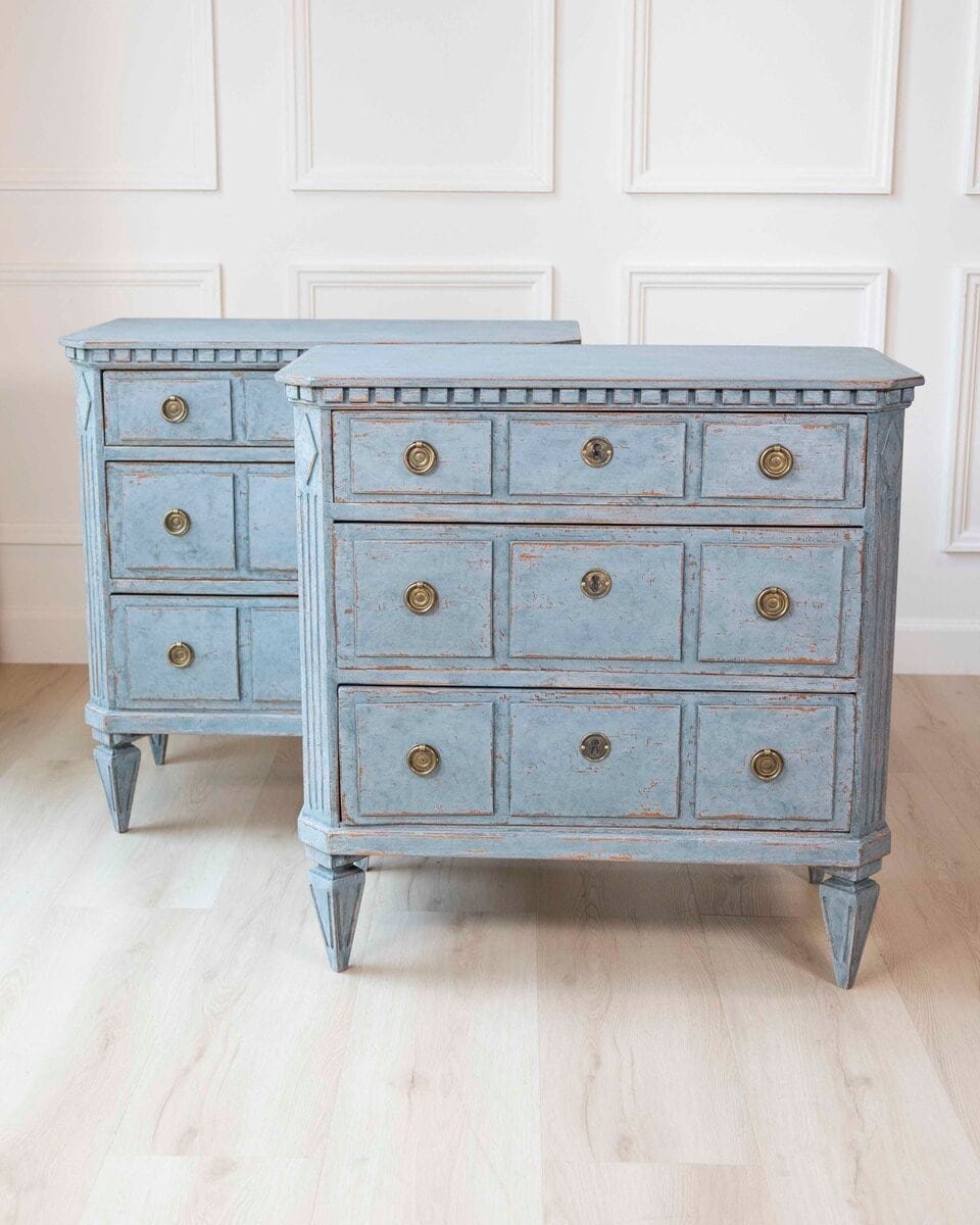 Pair of Swedish Blue Commodes Circa 100 Years Old - JAA