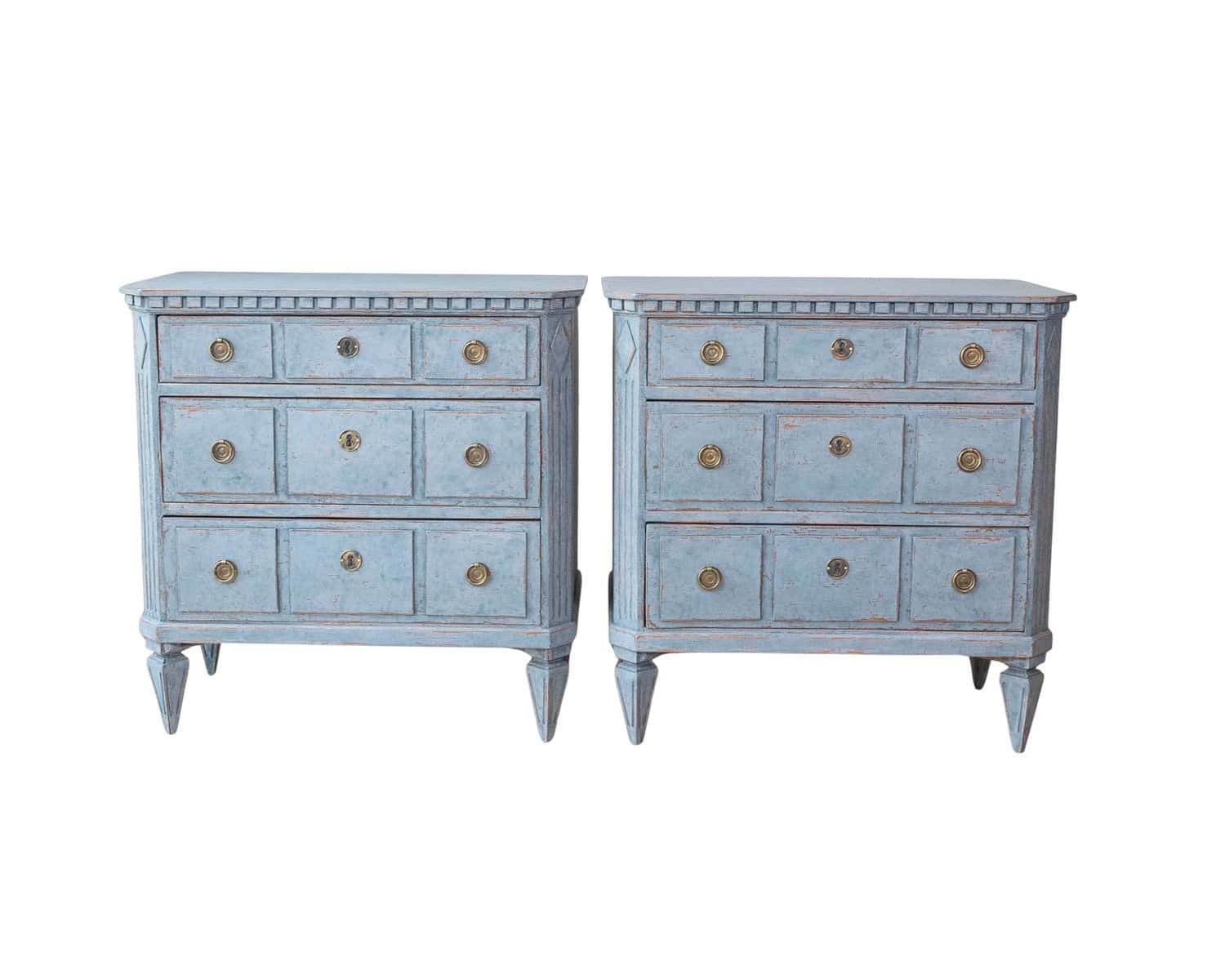 Pair of Swedish Blue Commodes Circa 100 Years Old - JAA