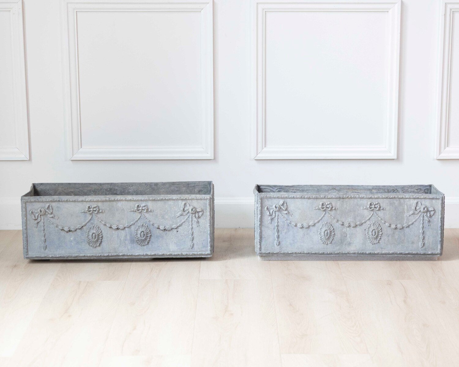 English 19th Century Louis XVI Style Lead Planters, Pair, c.1880 - JAA