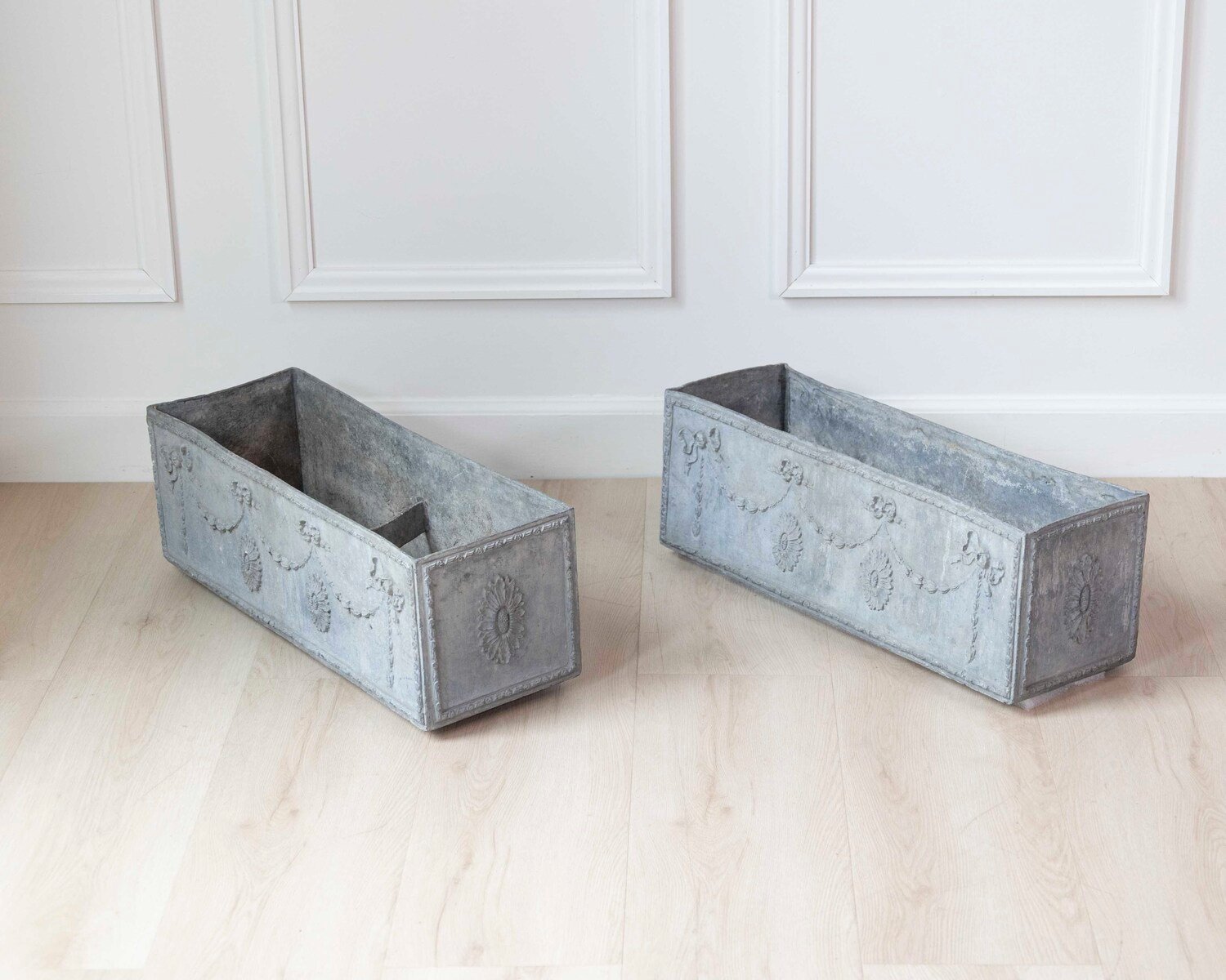 English 19th Century Louis XVI Style Lead Planters, Pair, c.1880 - JAA