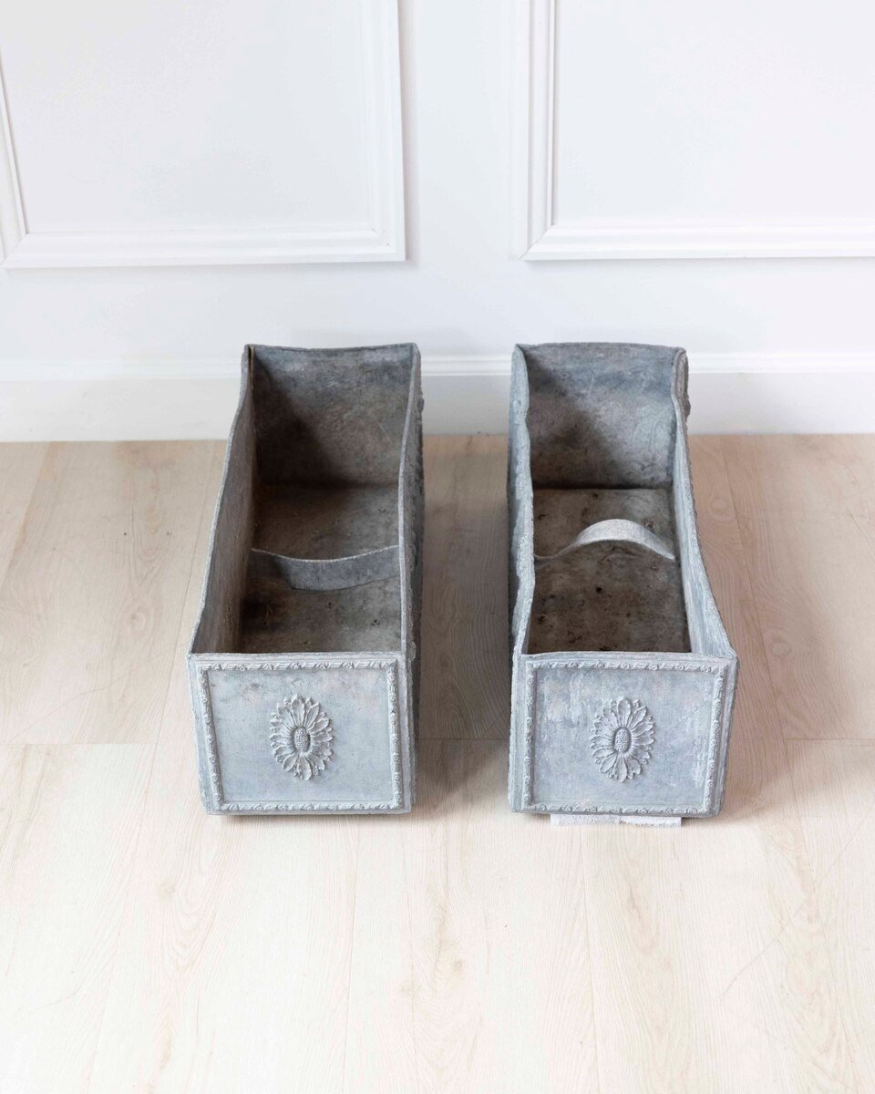 English 19th Century Louis XVI Style Lead Planters, Pair, c.1880 - JAA