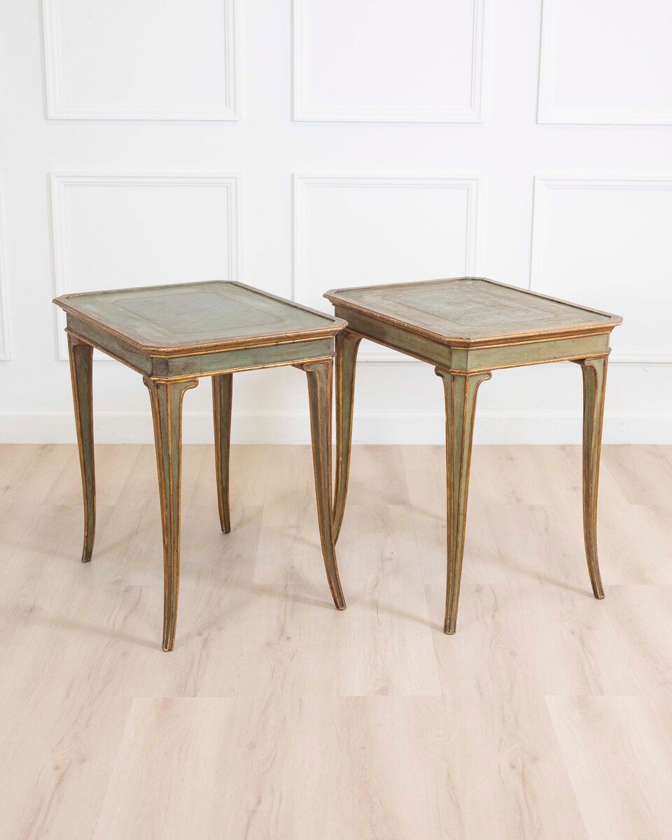 Italian Mid-19th Century Neoclassical Lacquered and Giltwood Tables, Pair - JAA