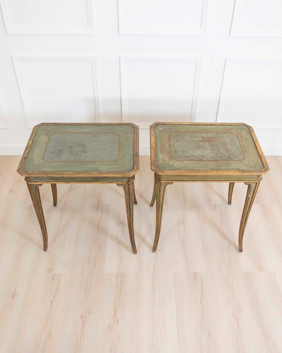 Italian Mid-19th Century Neoclassical Lacquered and Giltwood Tables, Pair - JAA