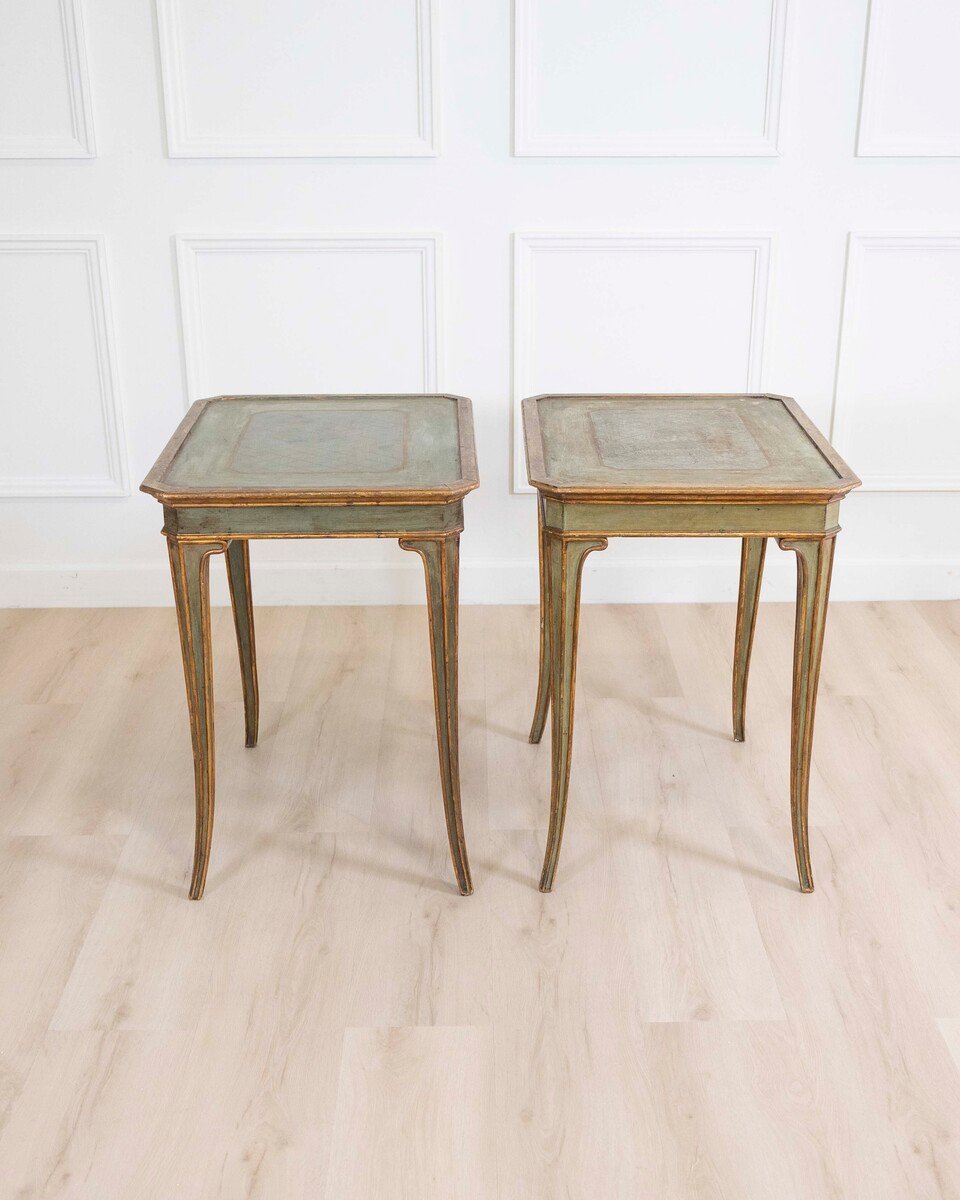 Italian Mid-19th Century Neoclassical Lacquered and Giltwood Tables, Pair - JAA