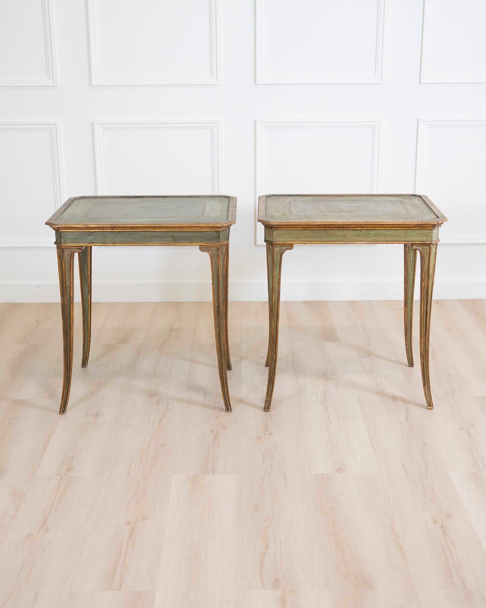 Italian Mid-19th Century Neoclassical Lacquered and Giltwood Tables, Pair - JAA