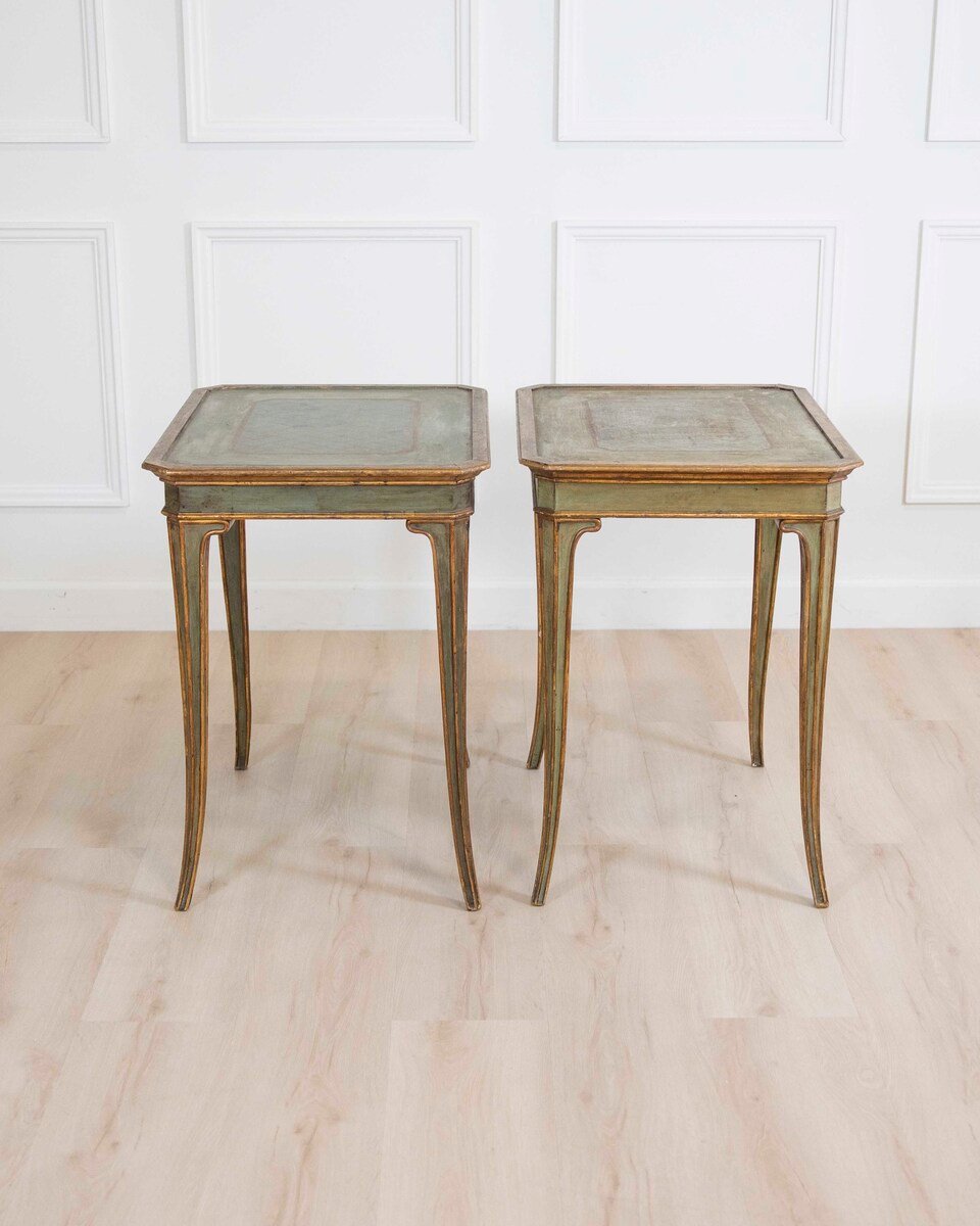 Italian Mid-19th Century Neoclassical Lacquered and Giltwood Tables, Pair - JAA