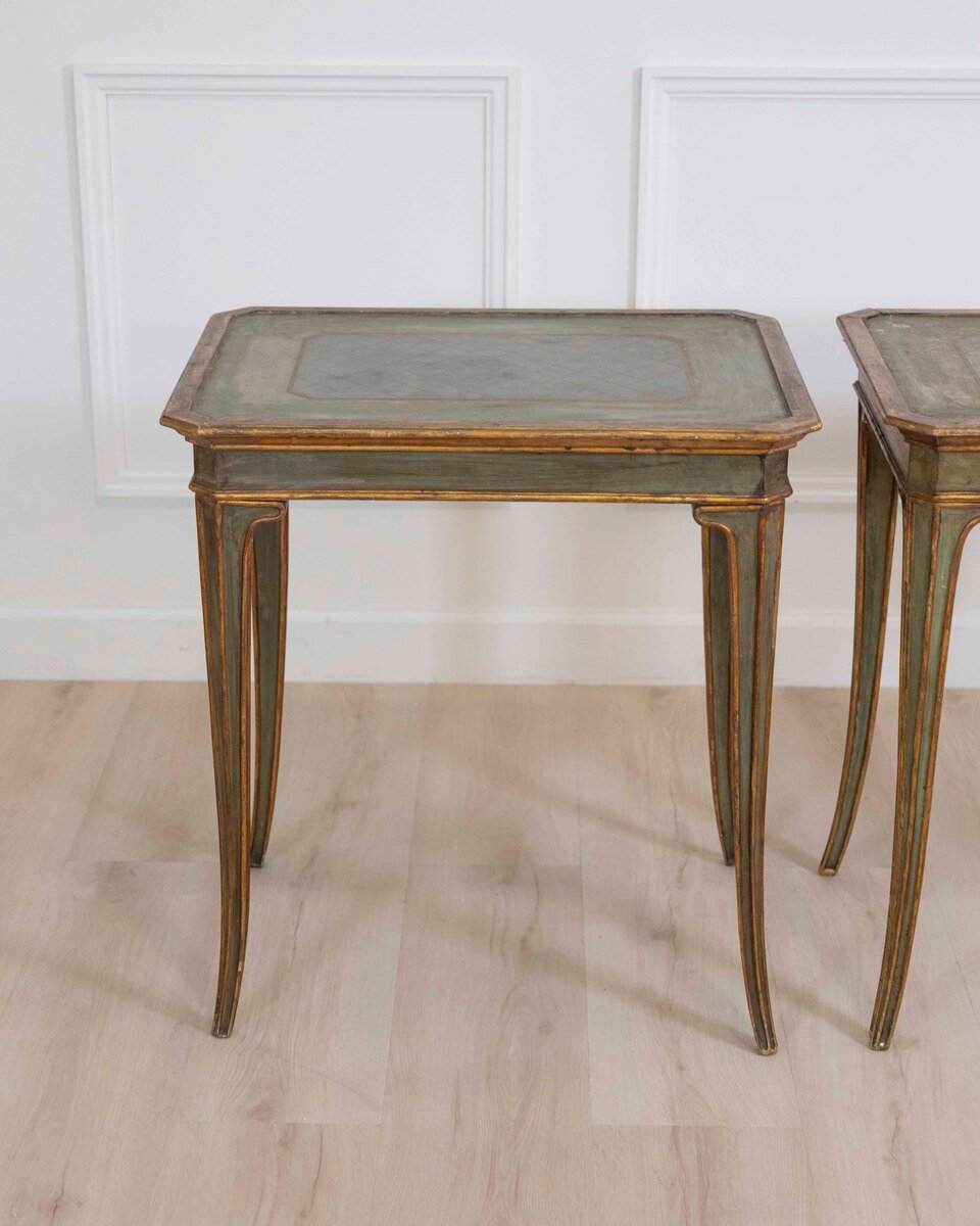 Italian Mid-19th Century Neoclassical Lacquered and Giltwood Tables, Pair - JAA