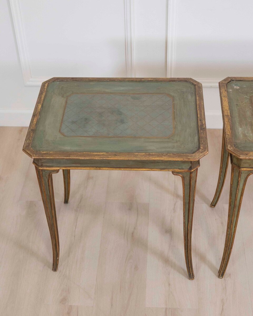 Italian Mid-19th Century Neoclassical Lacquered and Giltwood Tables, Pair - JAA