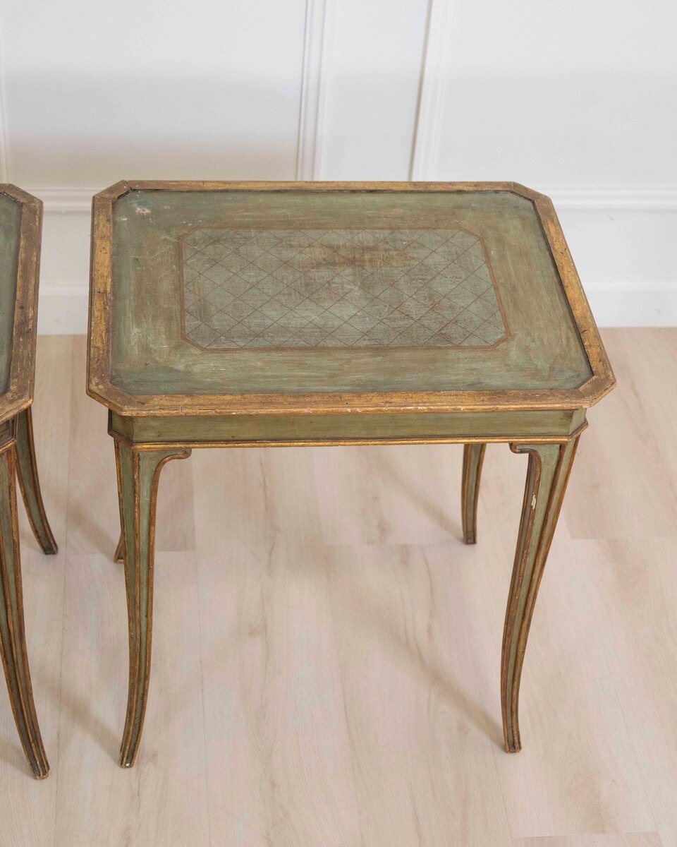 Italian Mid-19th Century Neoclassical Lacquered and Giltwood Tables, Pair - JAA