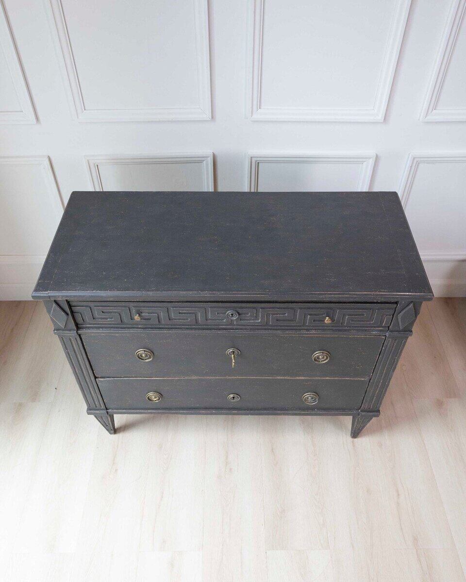 Swedish Gustavian-Inspired Chest of Drawers with Greek Key Frieze - JAA