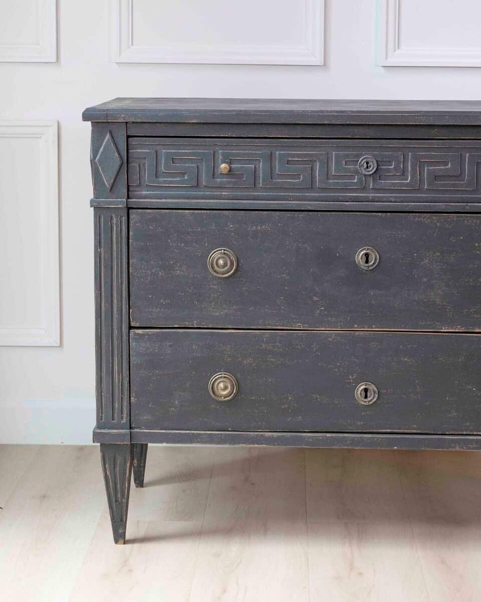 Swedish Gustavian-Inspired Chest of Drawers with Greek Key Frieze - JAA