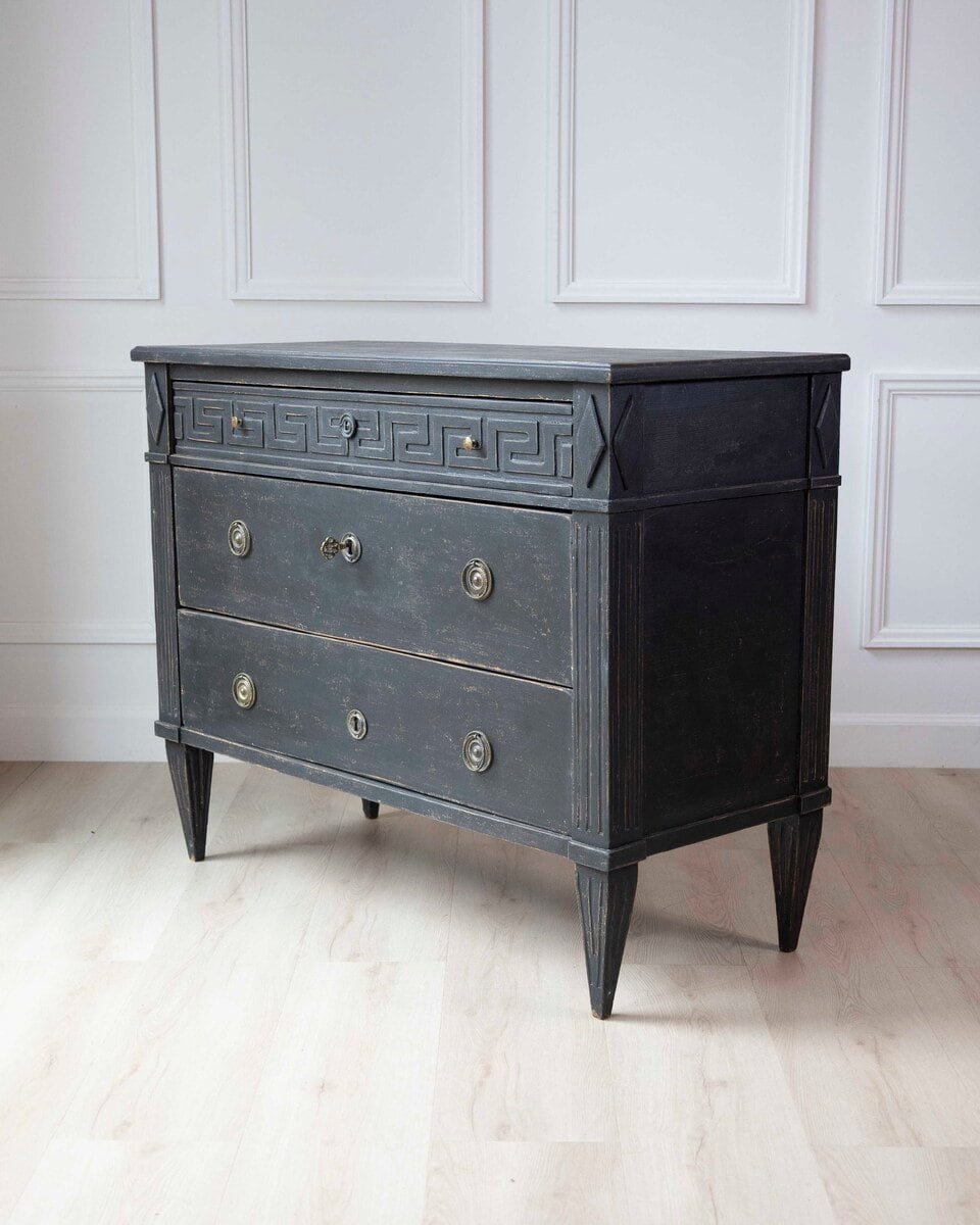 Swedish Gustavian-Inspired Chest of Drawers with Greek Key Frieze - JAA