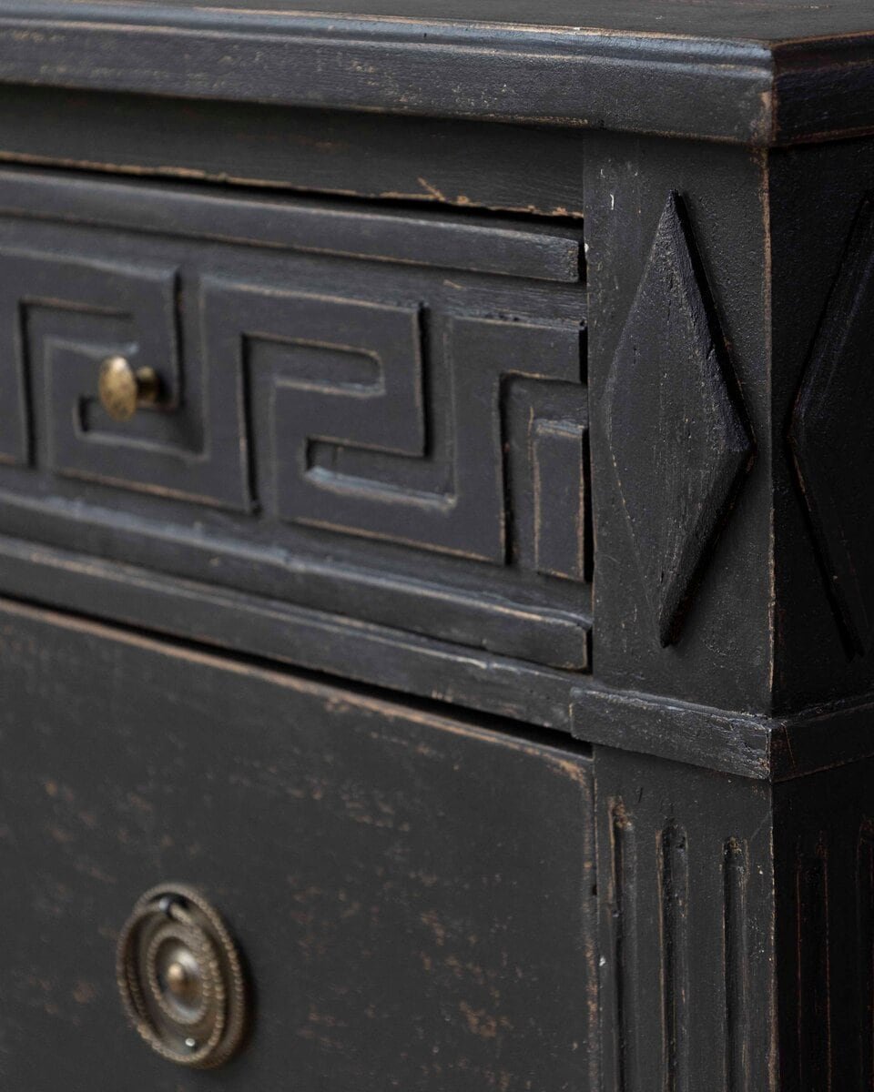 Swedish Gustavian-Inspired Chest of Drawers with Greek Key Frieze - JAA