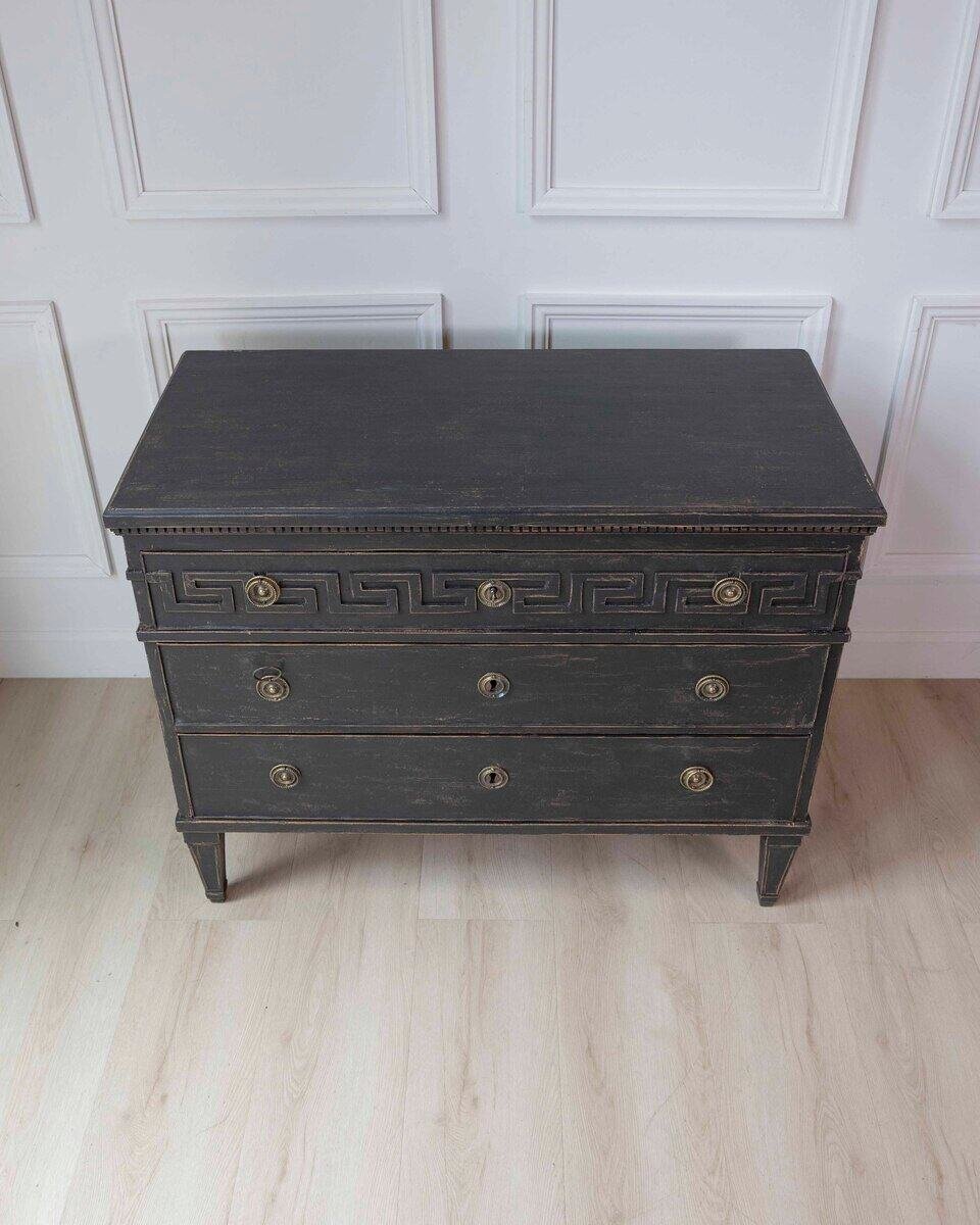 Swedish Gustavian-Inspired Chest of Drawers with Greek Key Motif - JAA