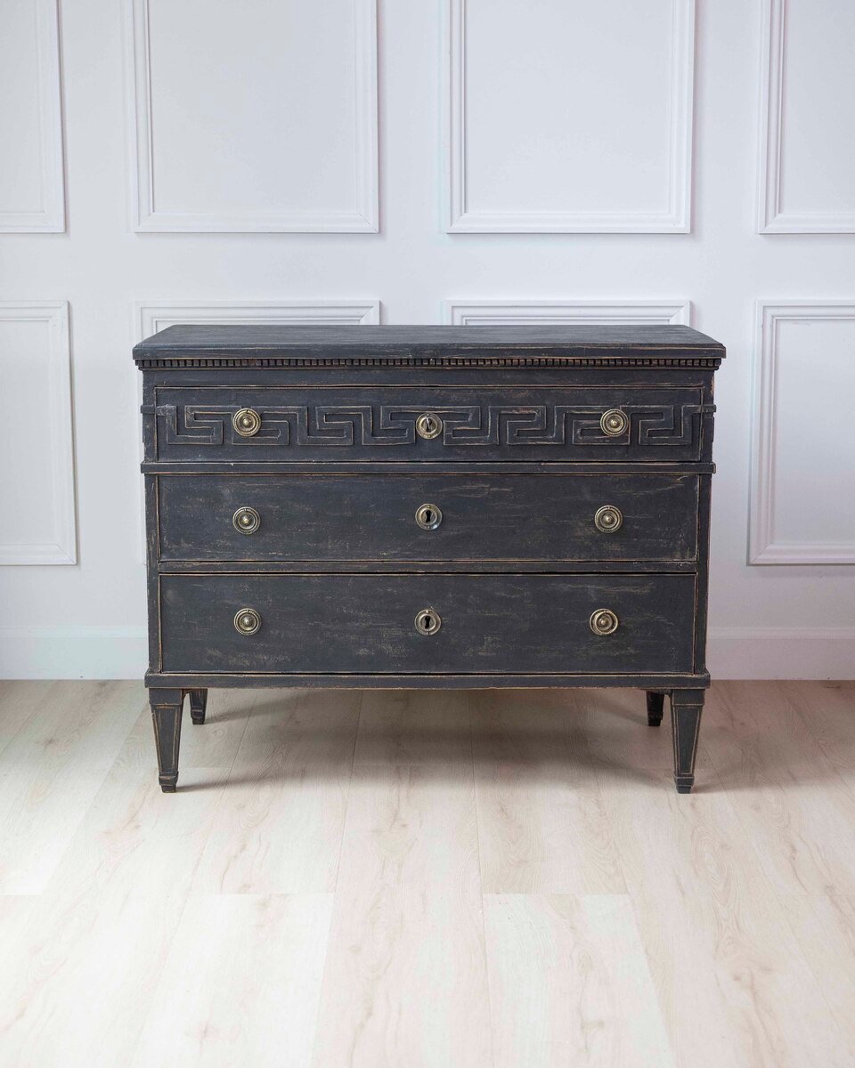 Swedish Gustavian-Inspired Chest of Drawers with Greek Key Motif - JAA