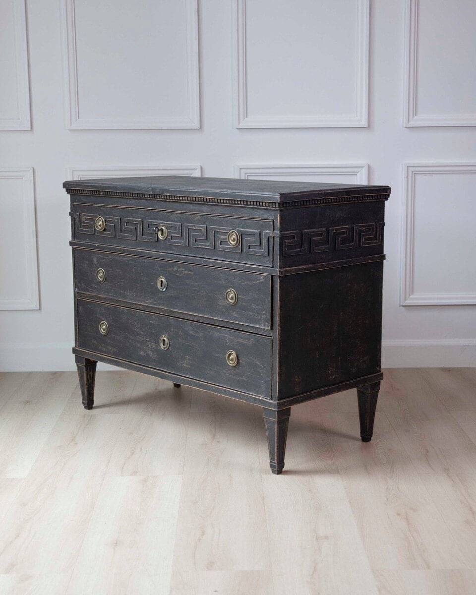 Swedish Gustavian-Inspired Chest of Drawers with Greek Key Motif - JAA