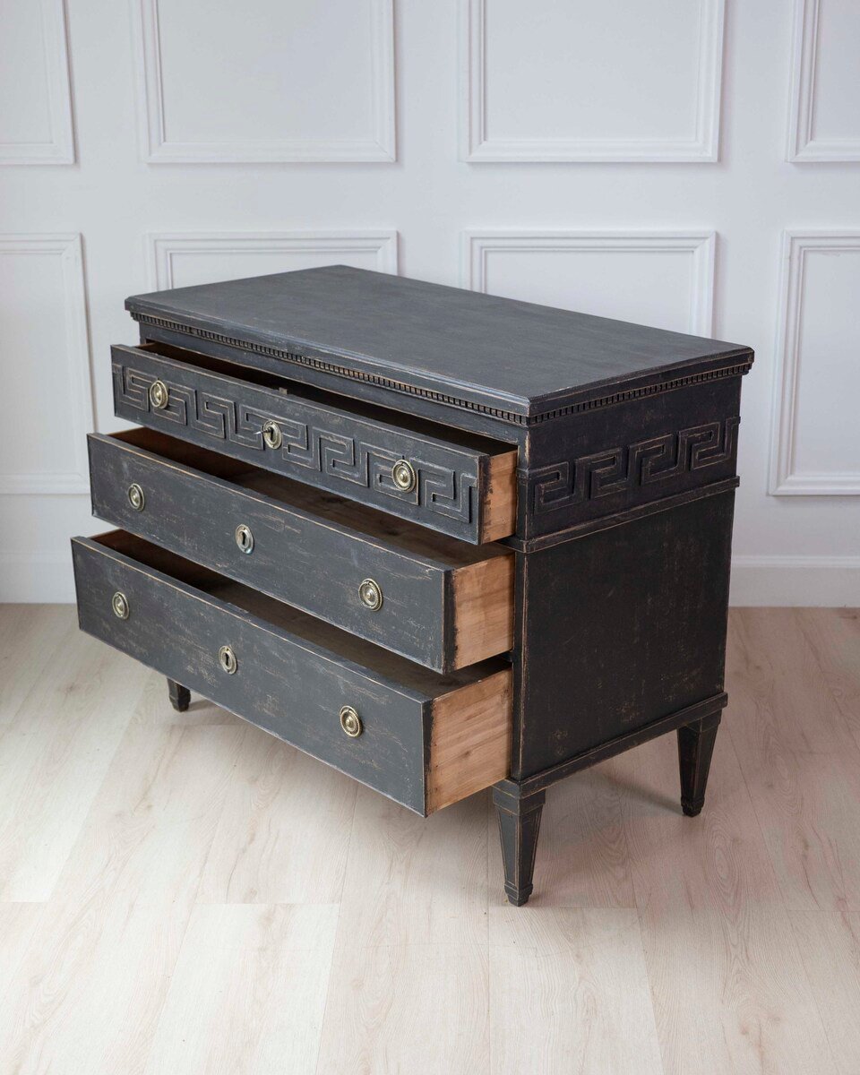 Swedish Gustavian-Inspired Chest of Drawers with Greek Key Motif - JAA