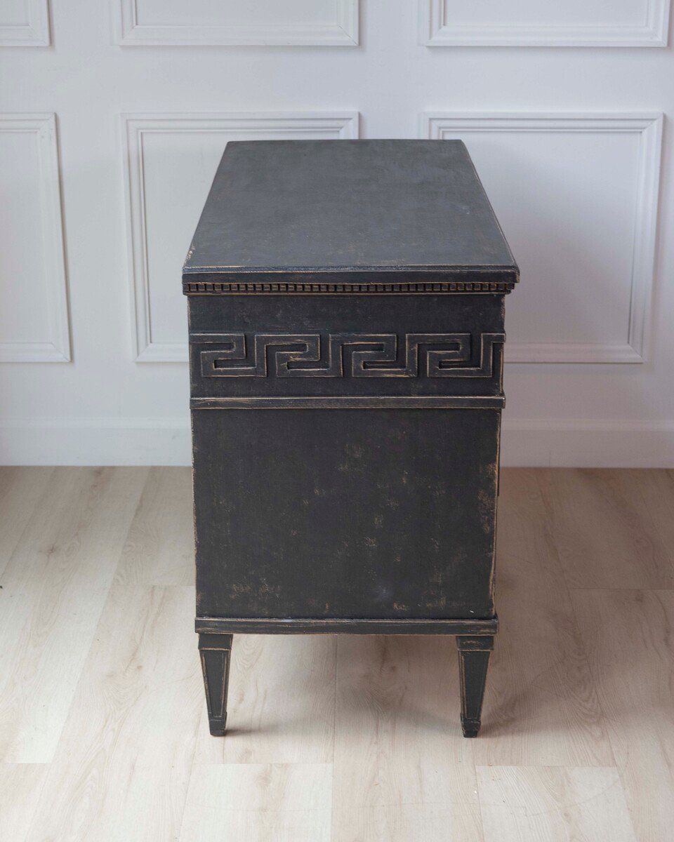 Swedish Gustavian-Inspired Chest of Drawers with Greek Key Motif - JAA