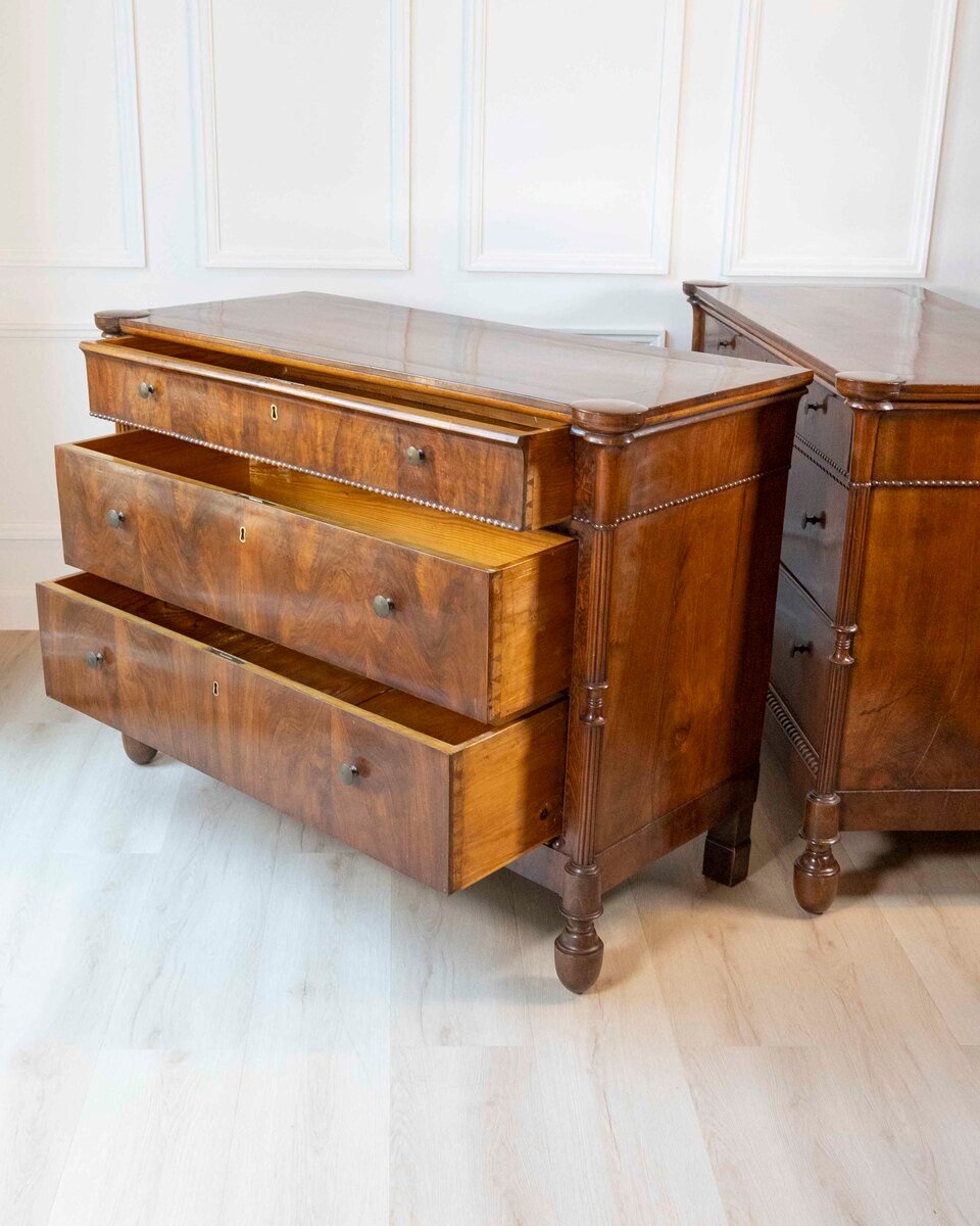 Pair of Carlo Decimo chests of drawers in veneered walnut wood Circa 1830 - JAA
