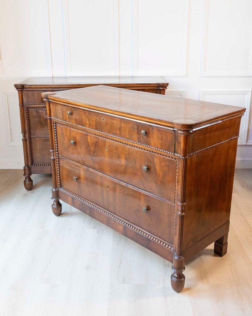 Pair of Carlo Decimo chests of drawers in veneered walnut wood Circa 1830 - JAA