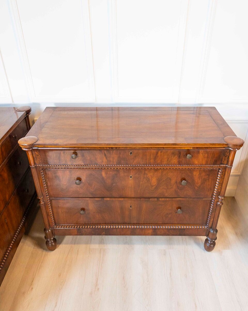 Pair of Carlo Decimo chests of drawers in veneered walnut wood Circa 1830 - JAA