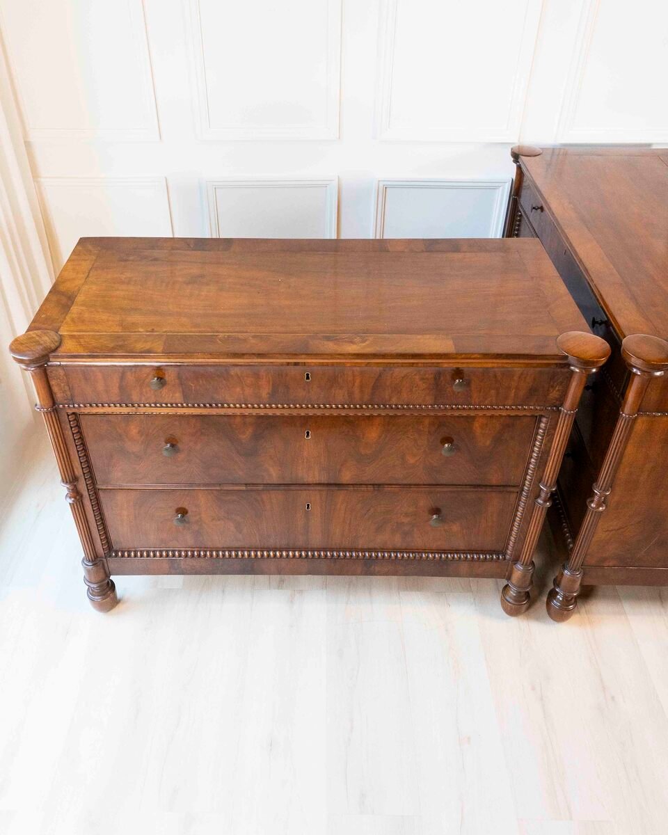 Pair of Carlo Decimo chests of drawers in veneered walnut wood Circa 1830 - JAA