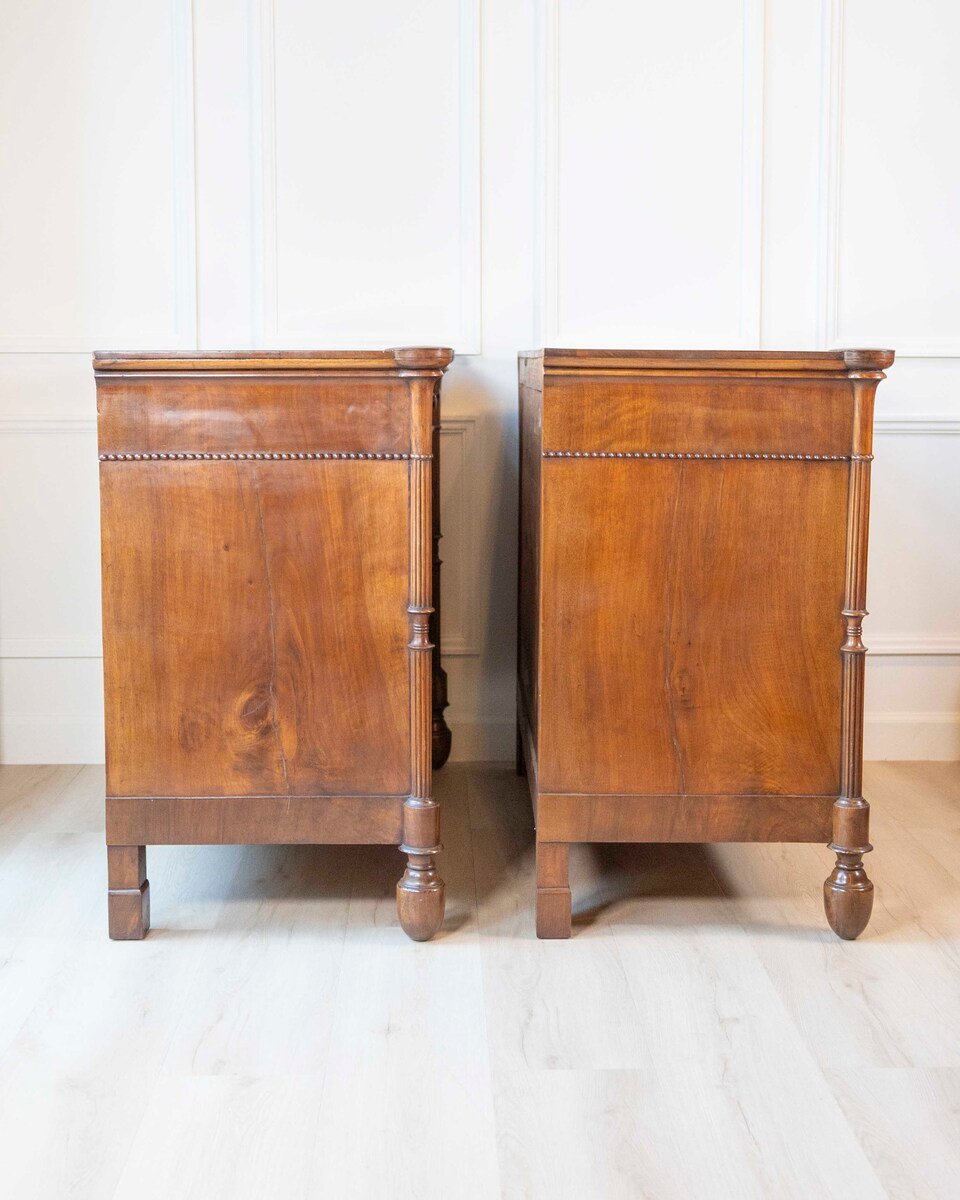 Pair of Carlo Decimo chests of drawers in veneered walnut wood Circa 1830 - JAA