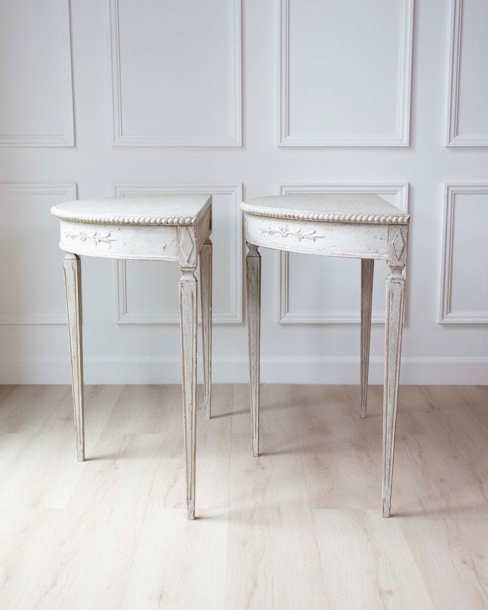 Pair of Swedish White Demi-Lune Tables, circa 1920s - JAA