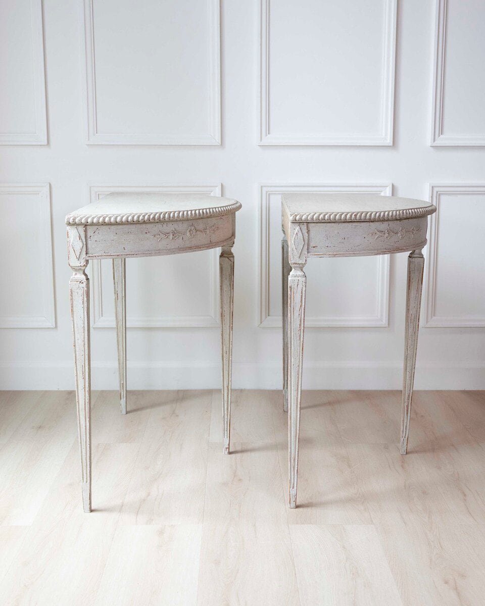 Pair of Swedish White Demi-Lune Tables, circa 1920s - JAA