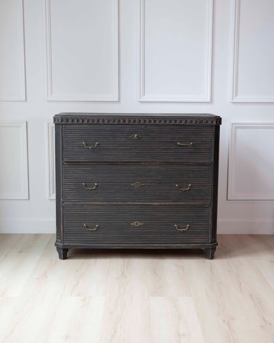 19th Century Swedish Black-Painted Pine Chest of Drawers - JAA