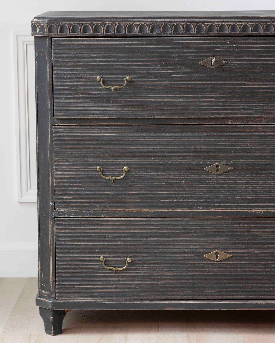 19th Century Swedish Black-Painted Pine Chest of Drawers - JAA