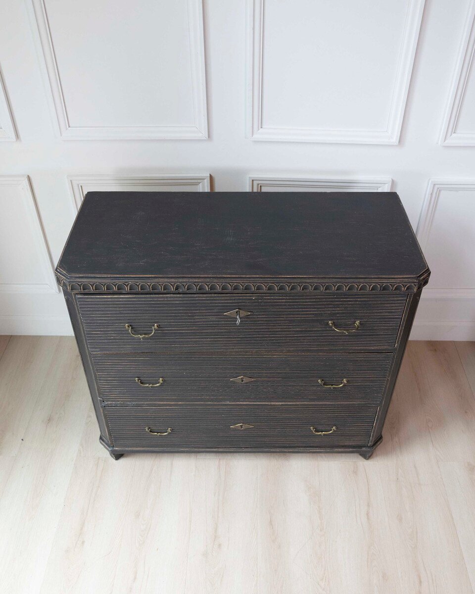 19th Century Swedish Black-Painted Pine Chest of Drawers - JAA