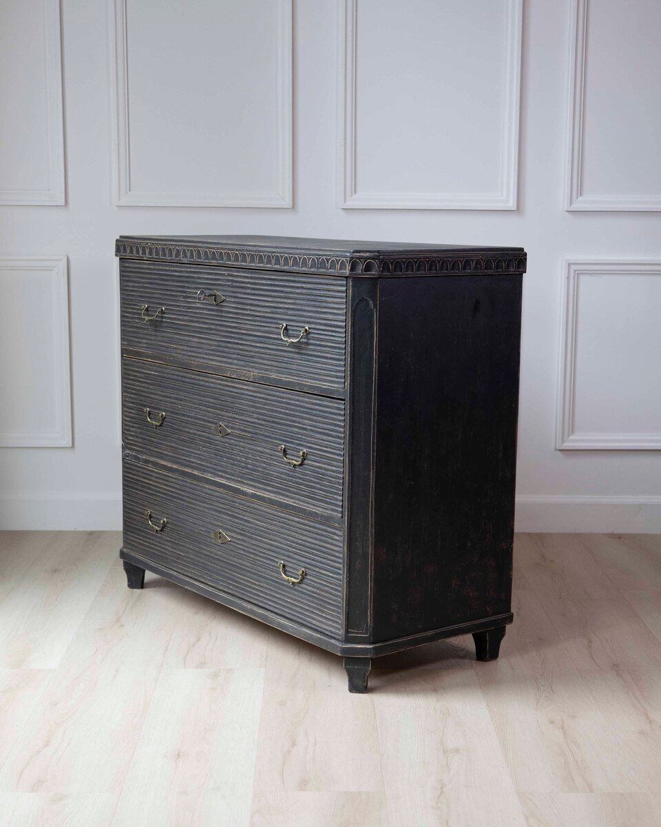 19th Century Swedish Black-Painted Pine Chest of Drawers - JAA
